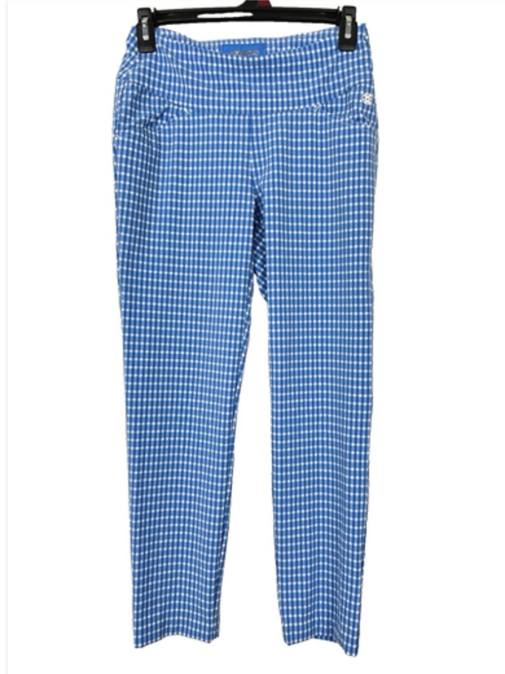 Lilly Pulitzer Luxletic Corso Pant Size 0 Blue White Gingham Pull on UPF 50+